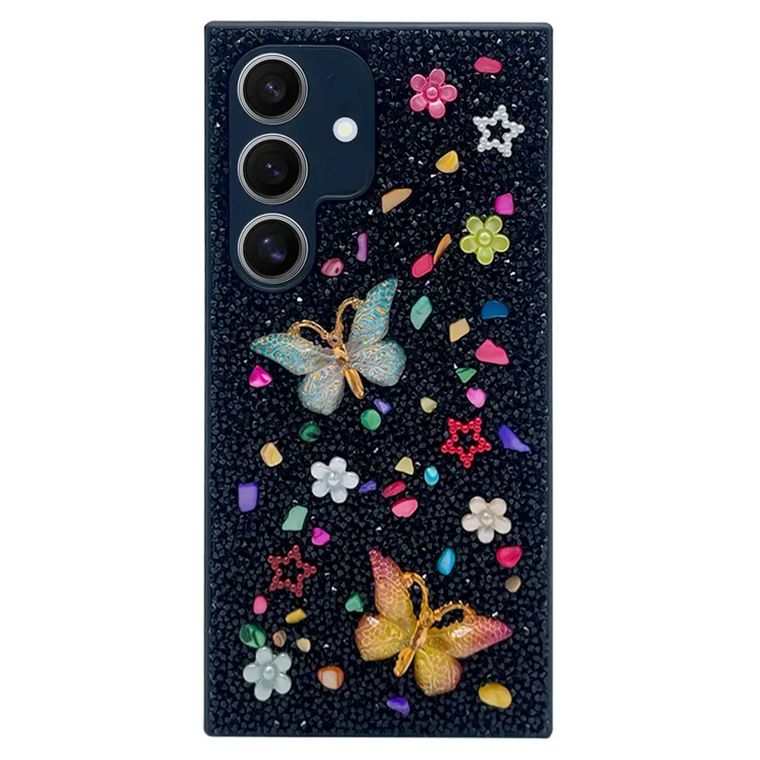 Samsung Galaxy S24 FE Butterfly and Diamond Bling Case Black